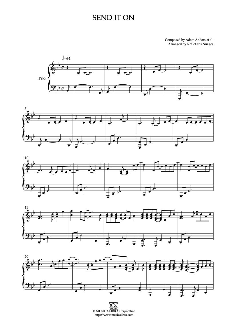 Partitura de Friends for Change Send It On arreglada para piano solo
