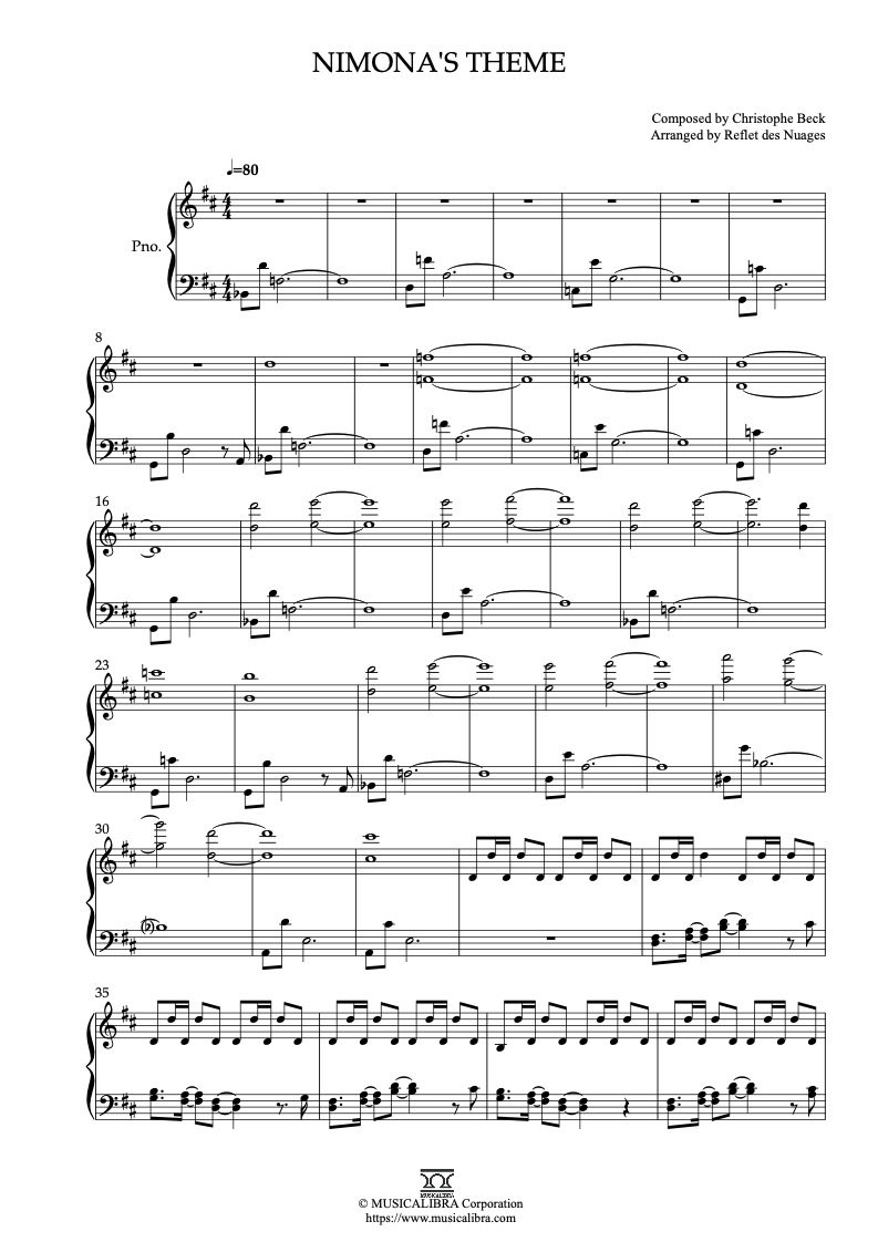 Partitura de Nimona's Theme arreglada para piano solo