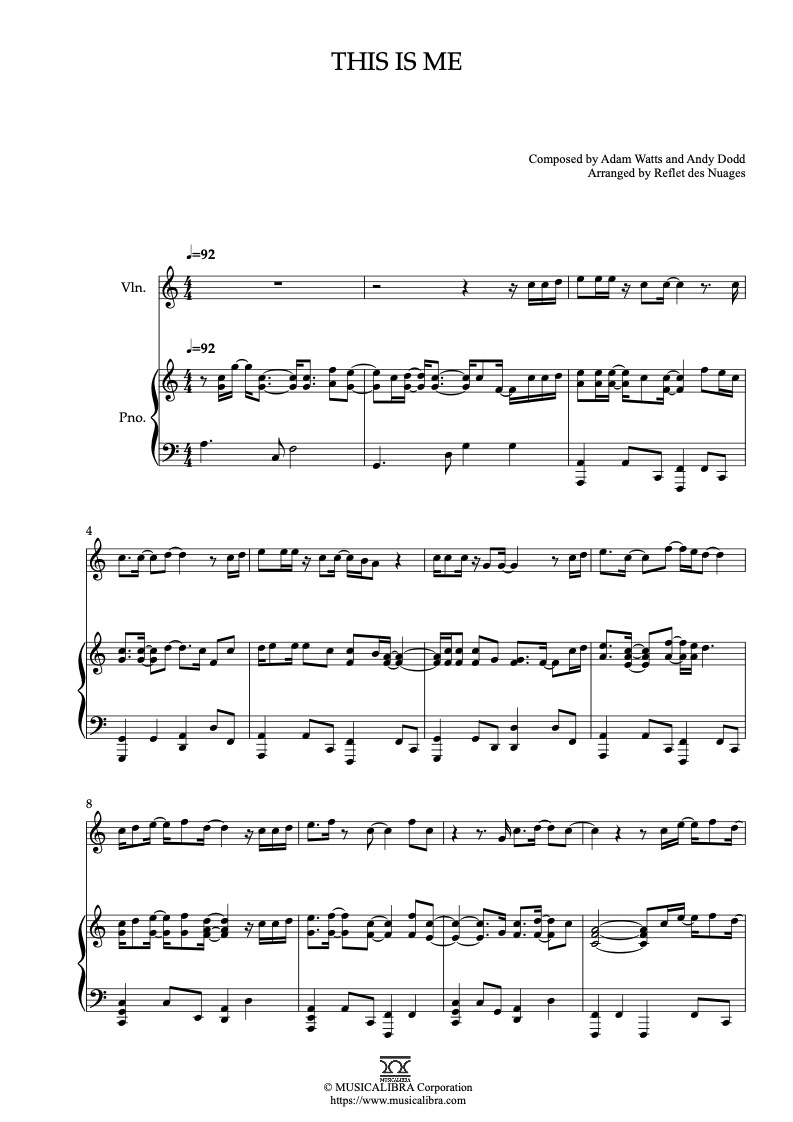 Camp Rock This Is Me 二重奏 乐谱 - 小提琴, 钢琴