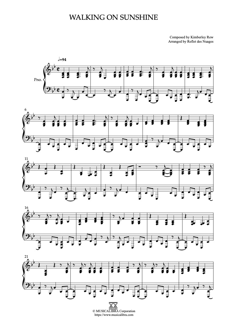 [PIANO SOLO SHEET MUSIC] Walking on Sunshine : MUSICALIBRA