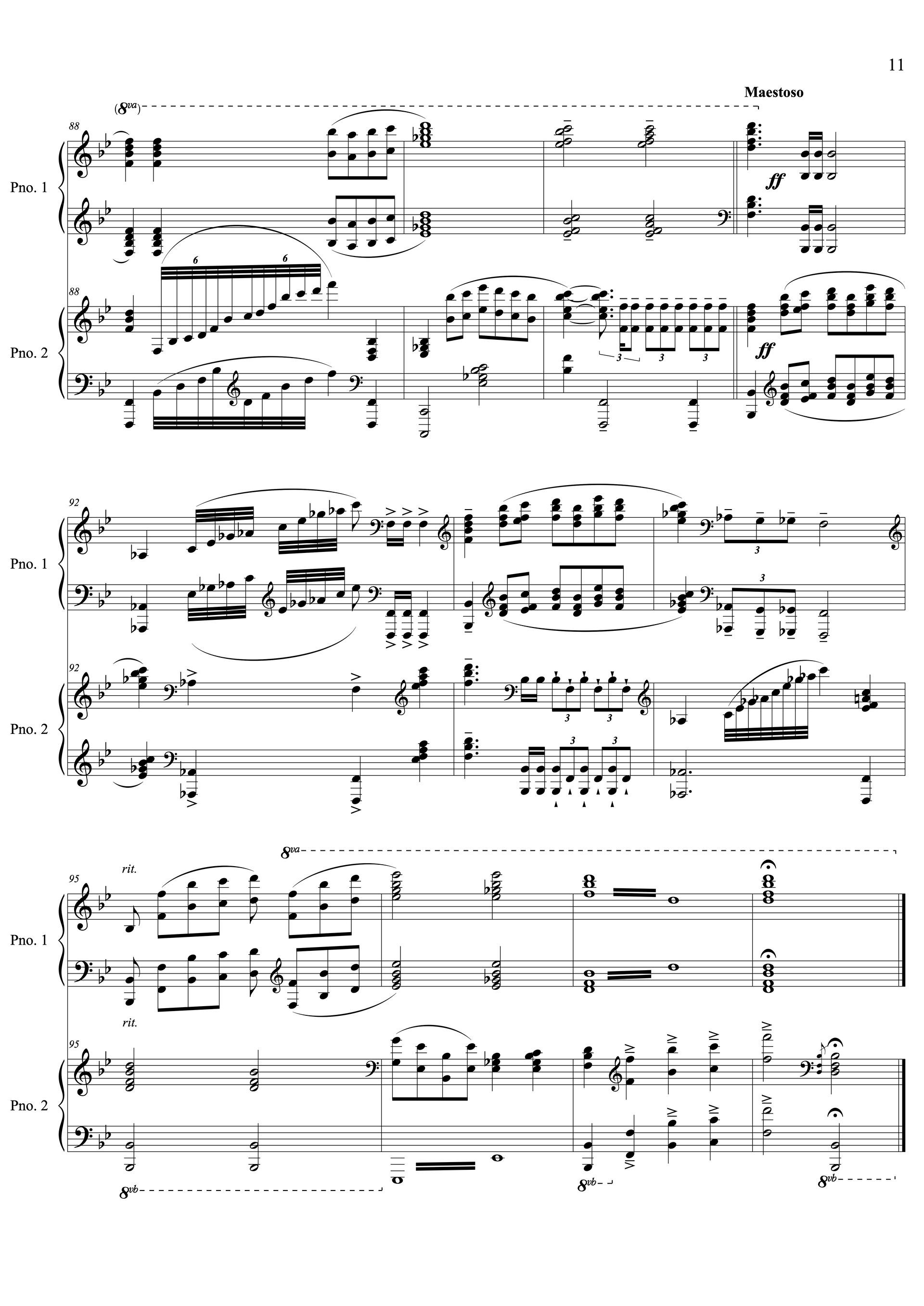 Sheet music of Two Hymns for Two Pianos and Four Hands preview page 11