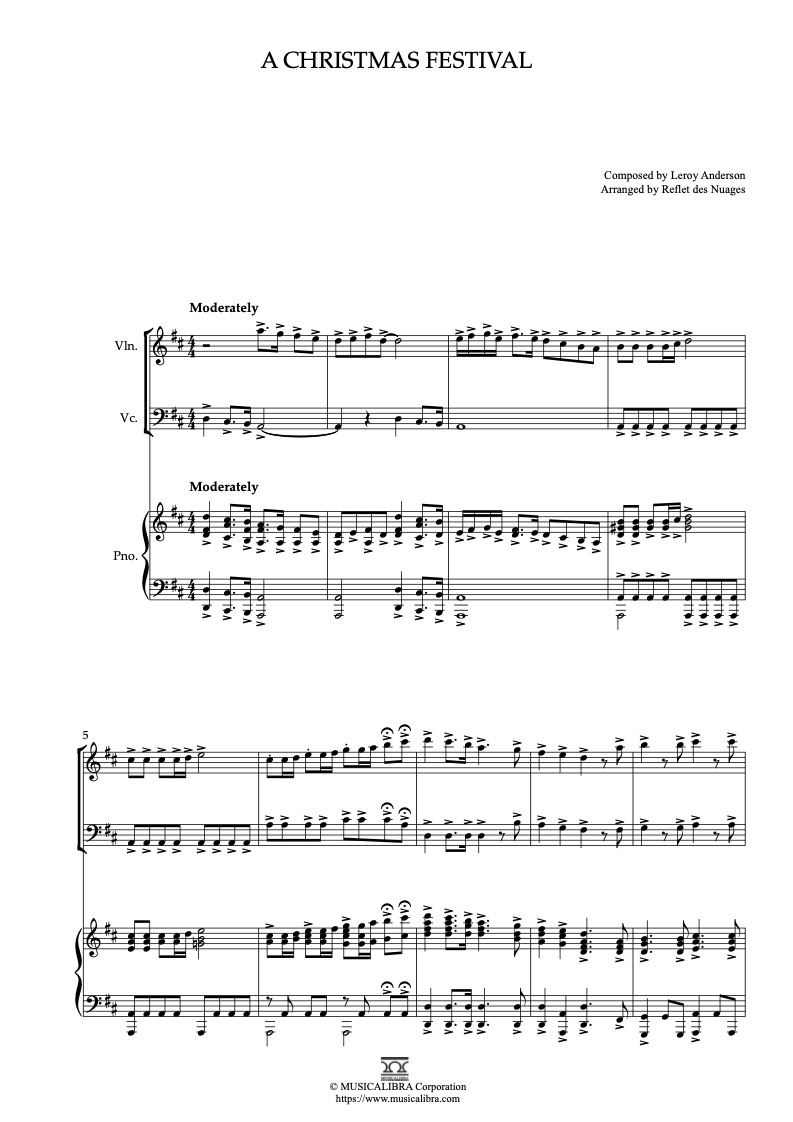 Partitura de A Christmas Festival arreglada para trío de violín, violonchelo y piano