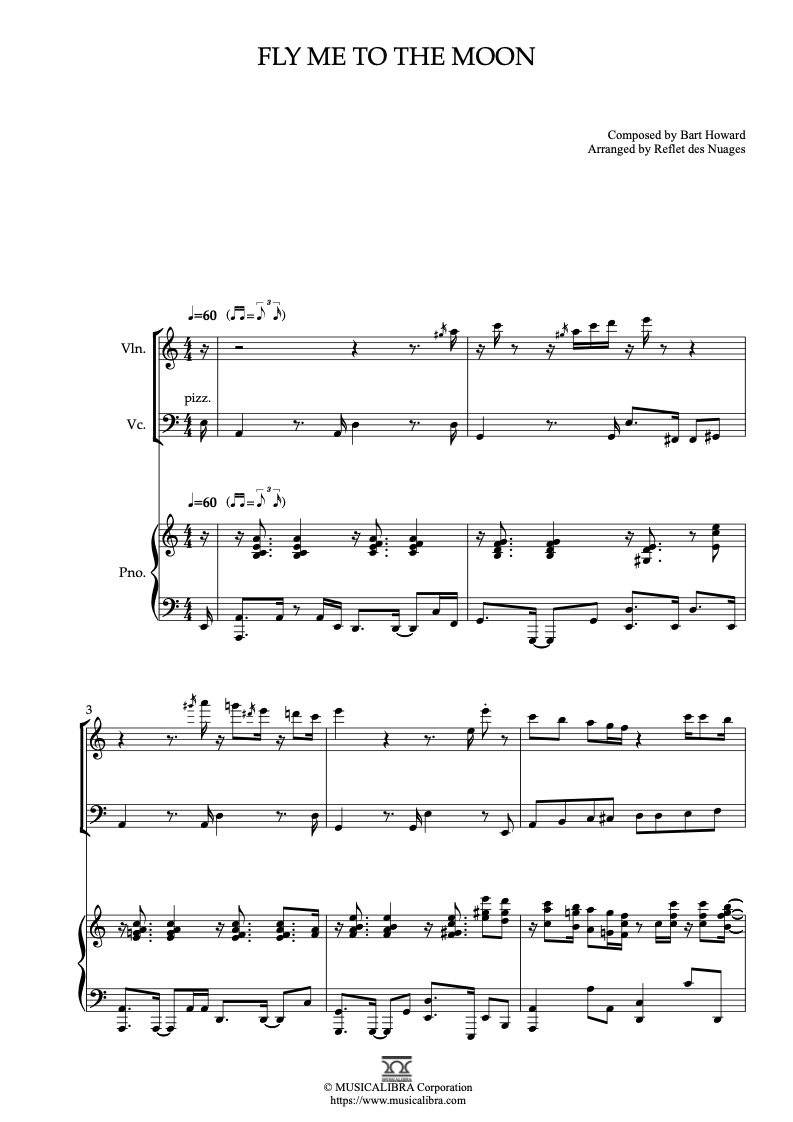 Fly Me to the Moon 三重奏 乐谱 - 小提琴, 大提琴, 钢琴