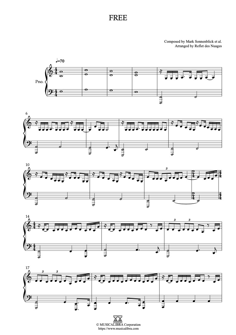 Sheet music of KPop Demon Hunters Free arranged for piano solo preview page 1