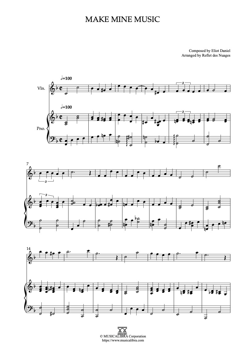 Partitura de Make Mine Music arreglada para dueto de violín y piano