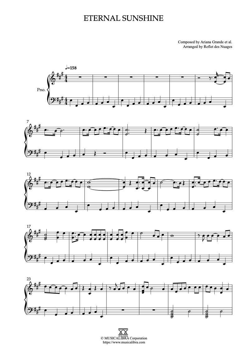 Partitura de Ariana Grande eternal sunshine arreglada para piano solo