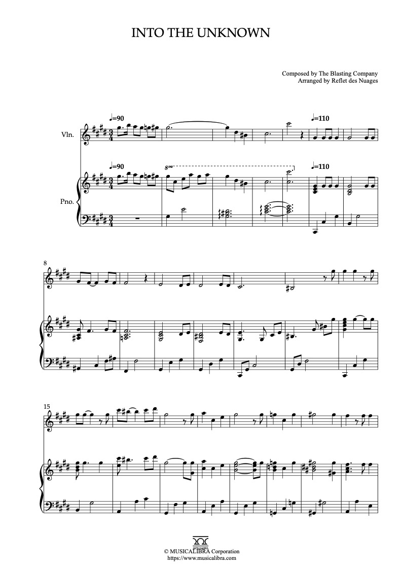 Partitura de Over the Garden Wall Into the Unknown arreglada para dueto de violín y piano