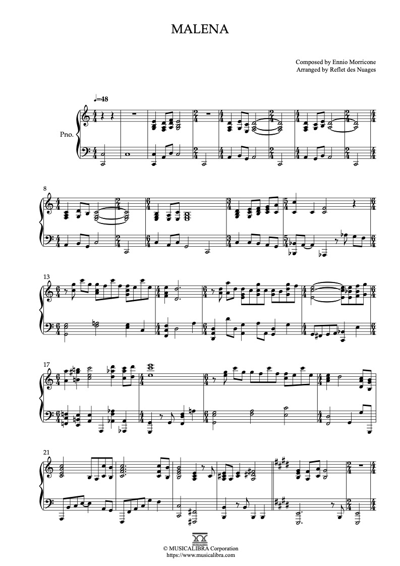 Partitura de Malena arreglada para piano solo