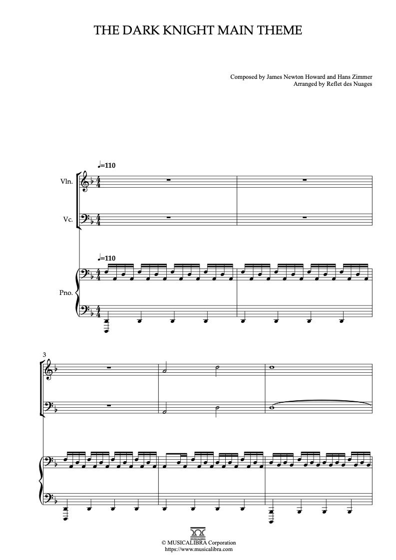 The Dark Knight Main Theme 三重奏 乐谱 - 小提琴, 大提琴, 钢琴