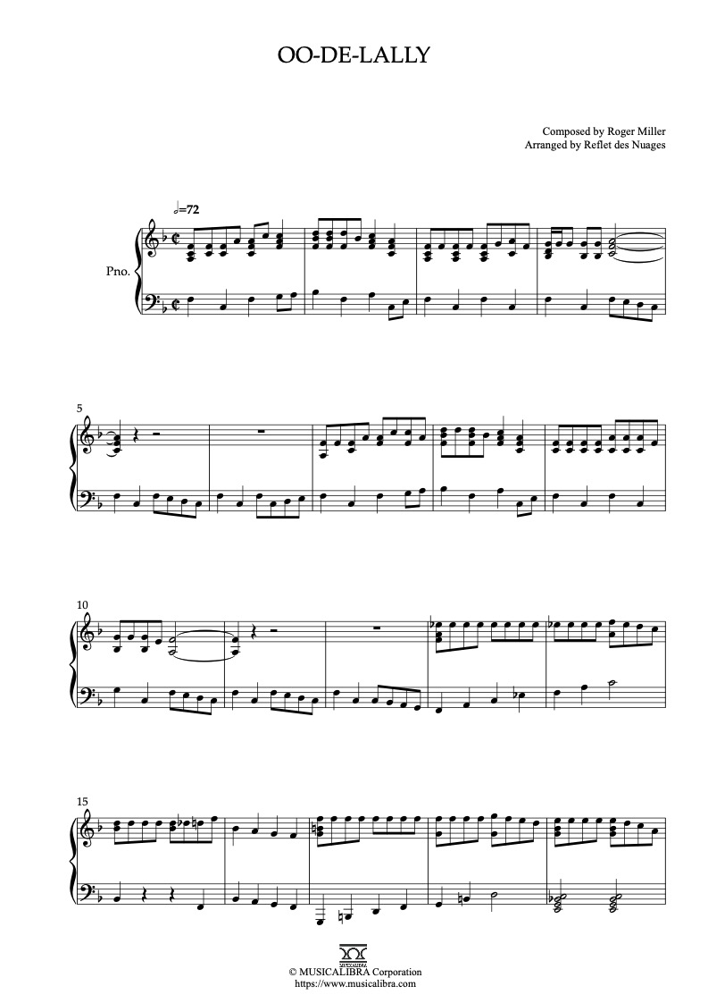 Partitura de Robin Hood Oo-De-Lally arreglada para piano solo