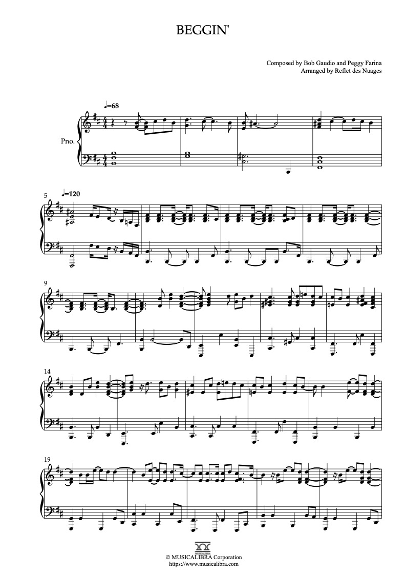 Måneskin Beggin' ピアノソロ 編曲 楽譜