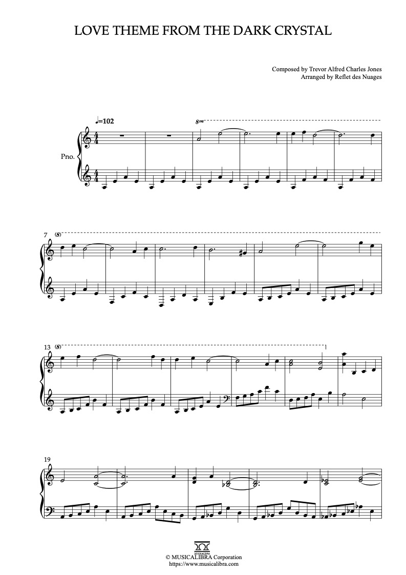 Sheet music of Love Theme From the Dark Crystal arranged for piano solo preview page 1