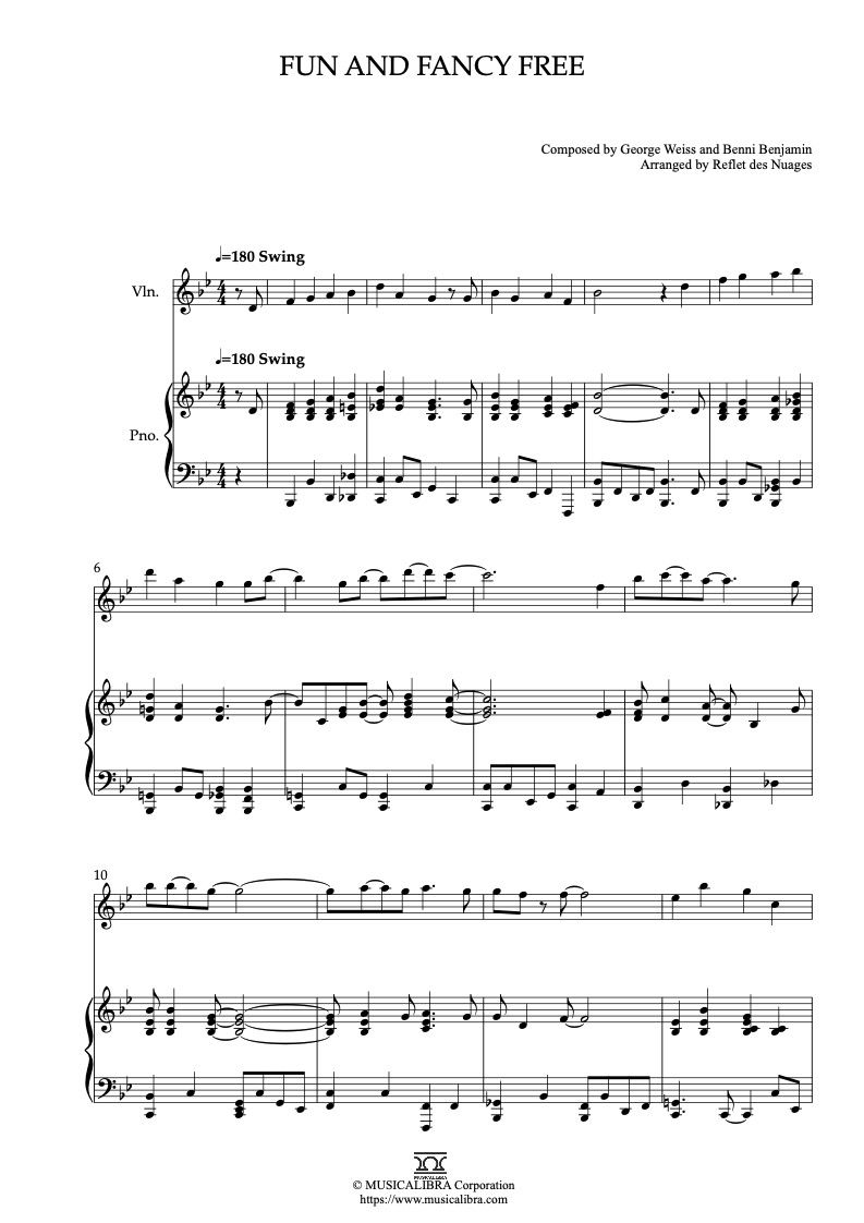 Partitura de Fun and Fancy Free arreglada para dueto de violín y piano