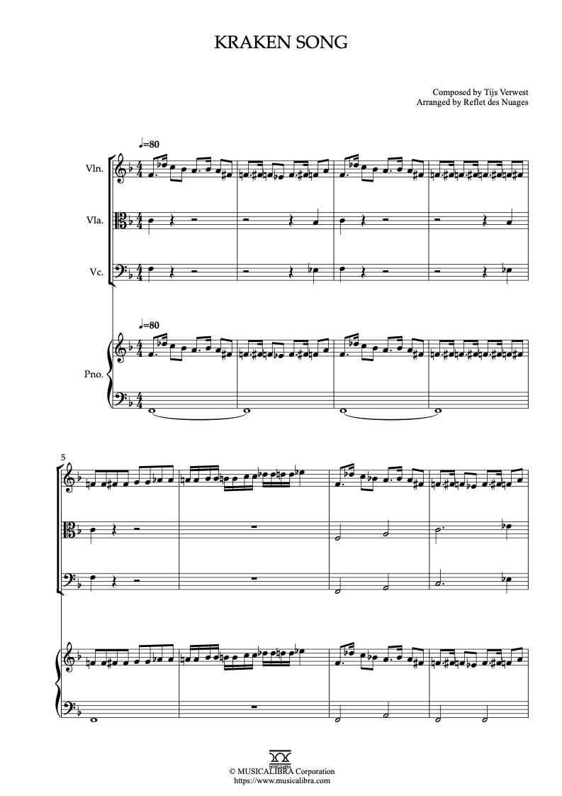 Hotel Transylvania Kraken Song 編曲楽譜 - ヴァイオリン、ビオラ、チェロ、ピアノ 室内楽 アンサンブル