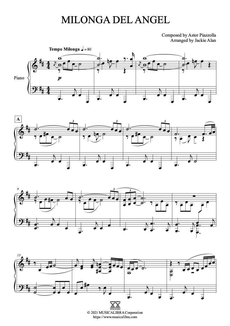 Milonga del angel 鋼琴 獨奏 樂譜