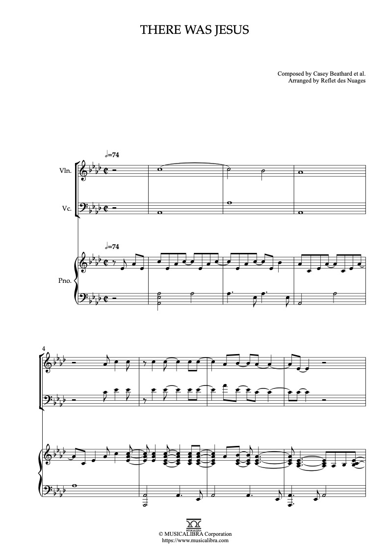 Partitura de There Was Jesus arreglada para trío de violín, violonchelo y piano
