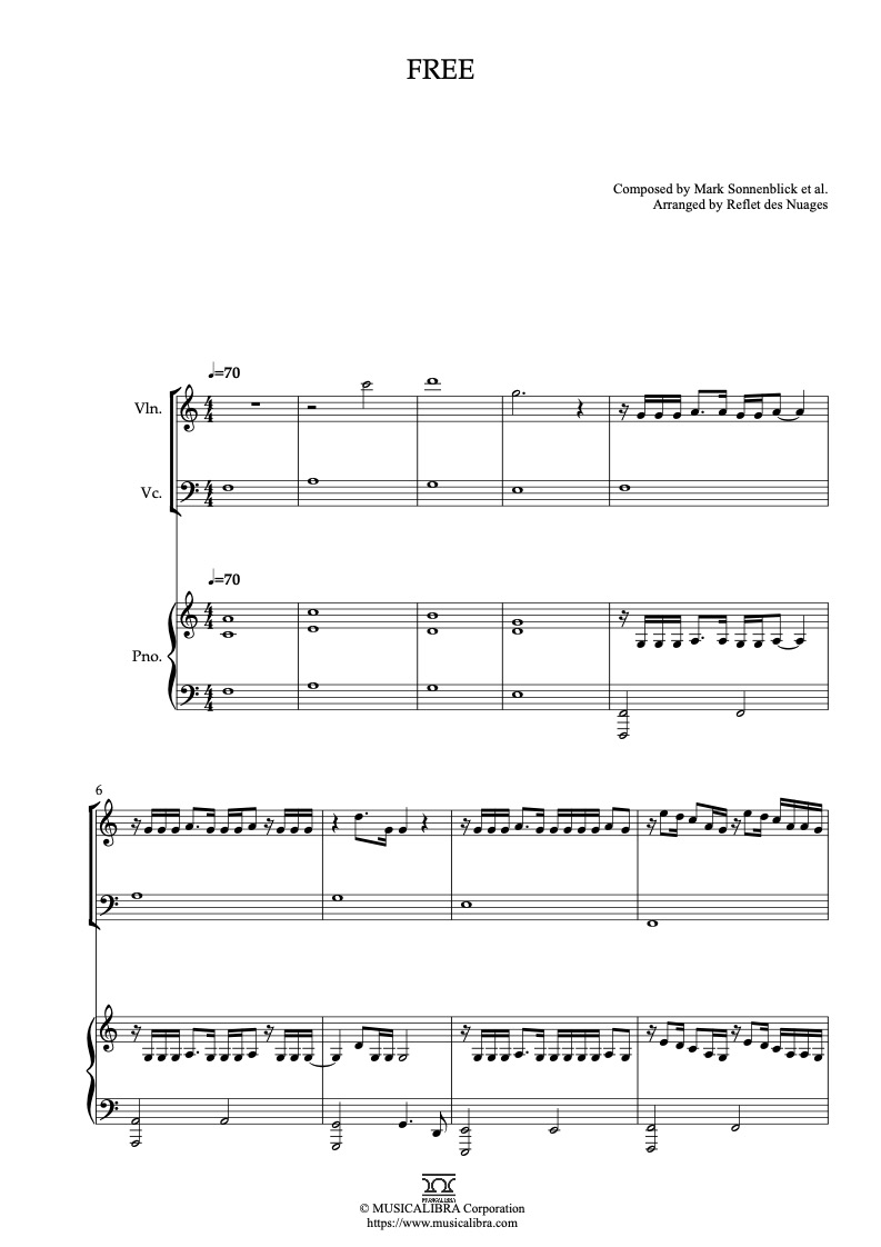 Partitura de KPop Demon Hunters Free arreglada para trío de violín, violonchelo y piano