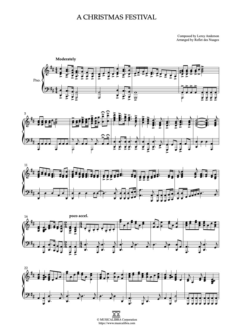 Sheet music of A Christmas Festival arranged for piano solo preview page 1