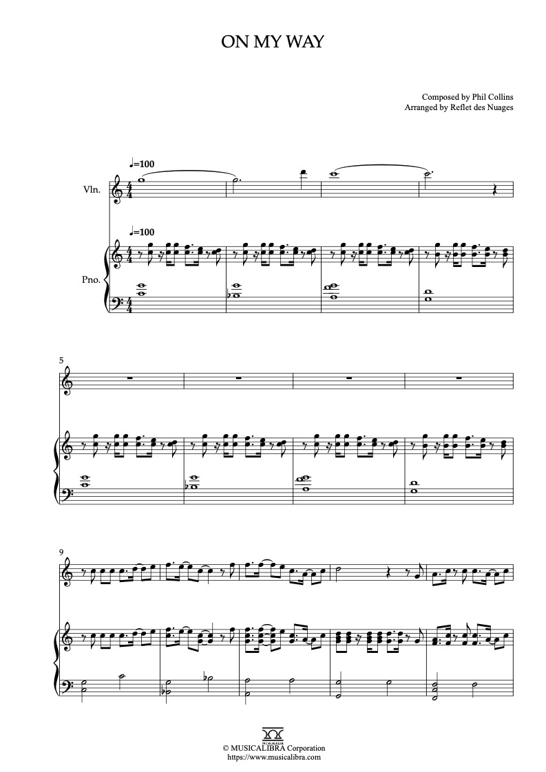 Partitura de Brother Bear On My Way arreglada para dueto de violín y piano