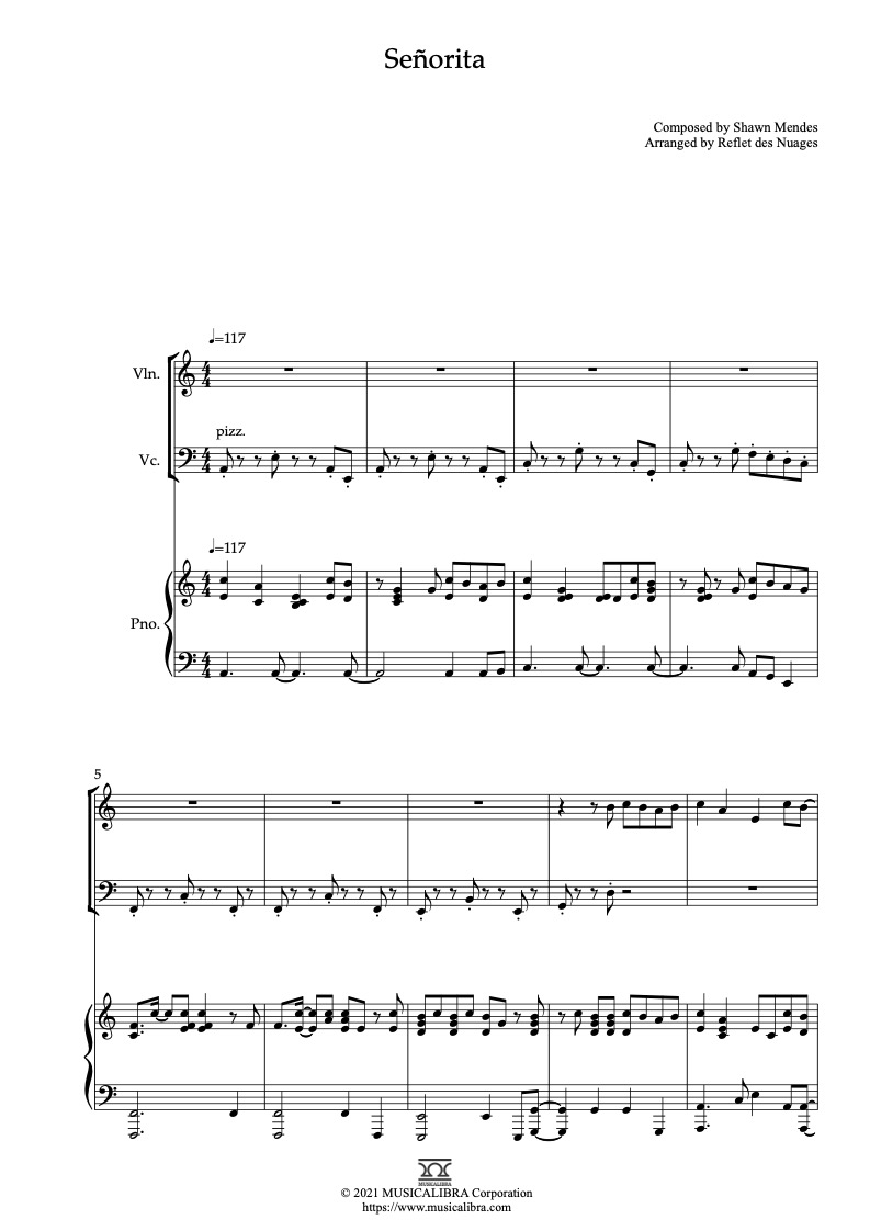 Señorita(Shawn Mendes, Camila Cabello) 三重奏 乐谱 - 小提琴, 大提琴, 钢琴