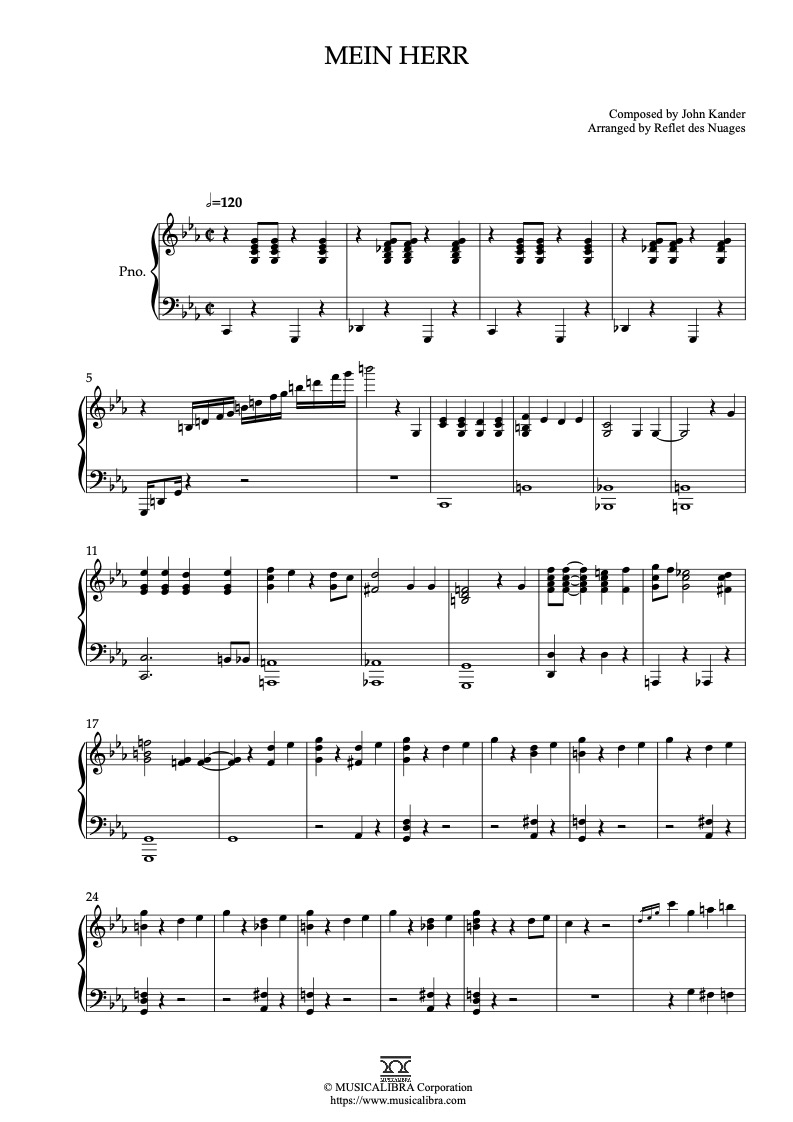 Sheet music of Cabaret Mein Herr arranged for piano solo preview page 1