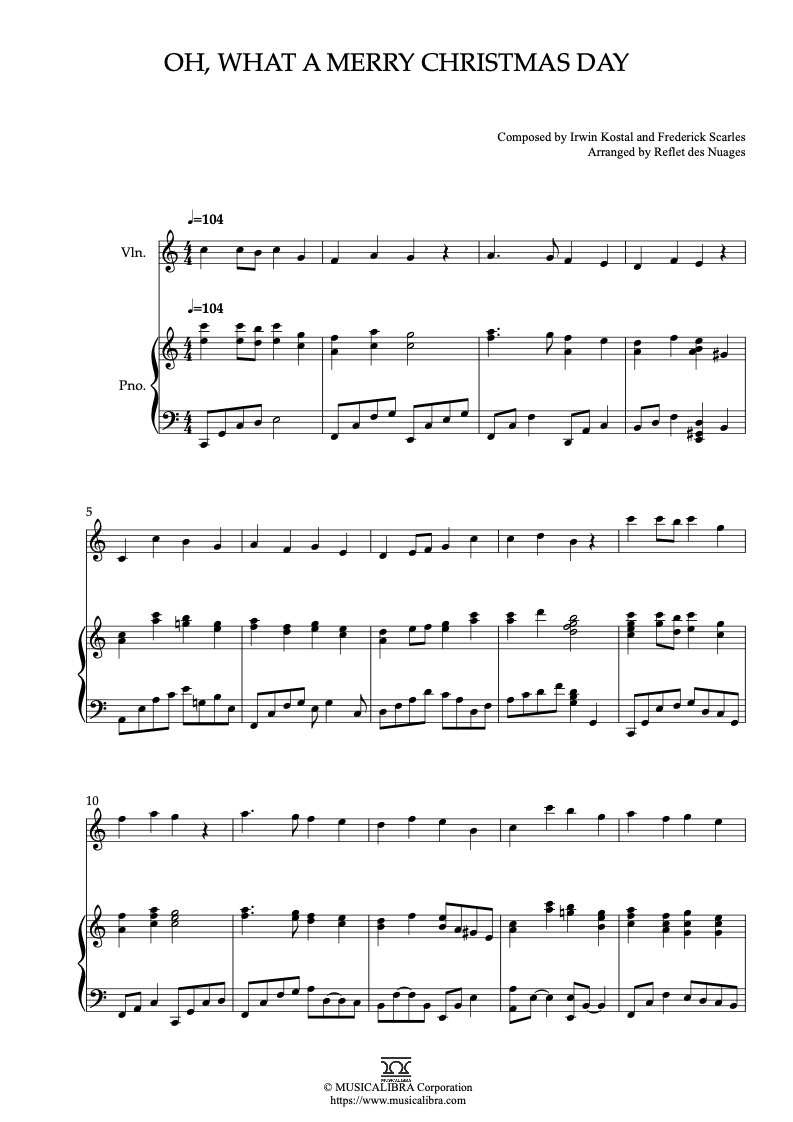 Mickey's Christmas Carol Oh, What a Merry Christmas Day 編曲楽譜 - ヴァイオリン、ピアノデュエット