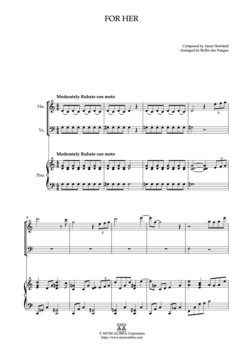 Partitura de The Great Gatsby For Her arreglada para trío de violín, violonchelo y piano
