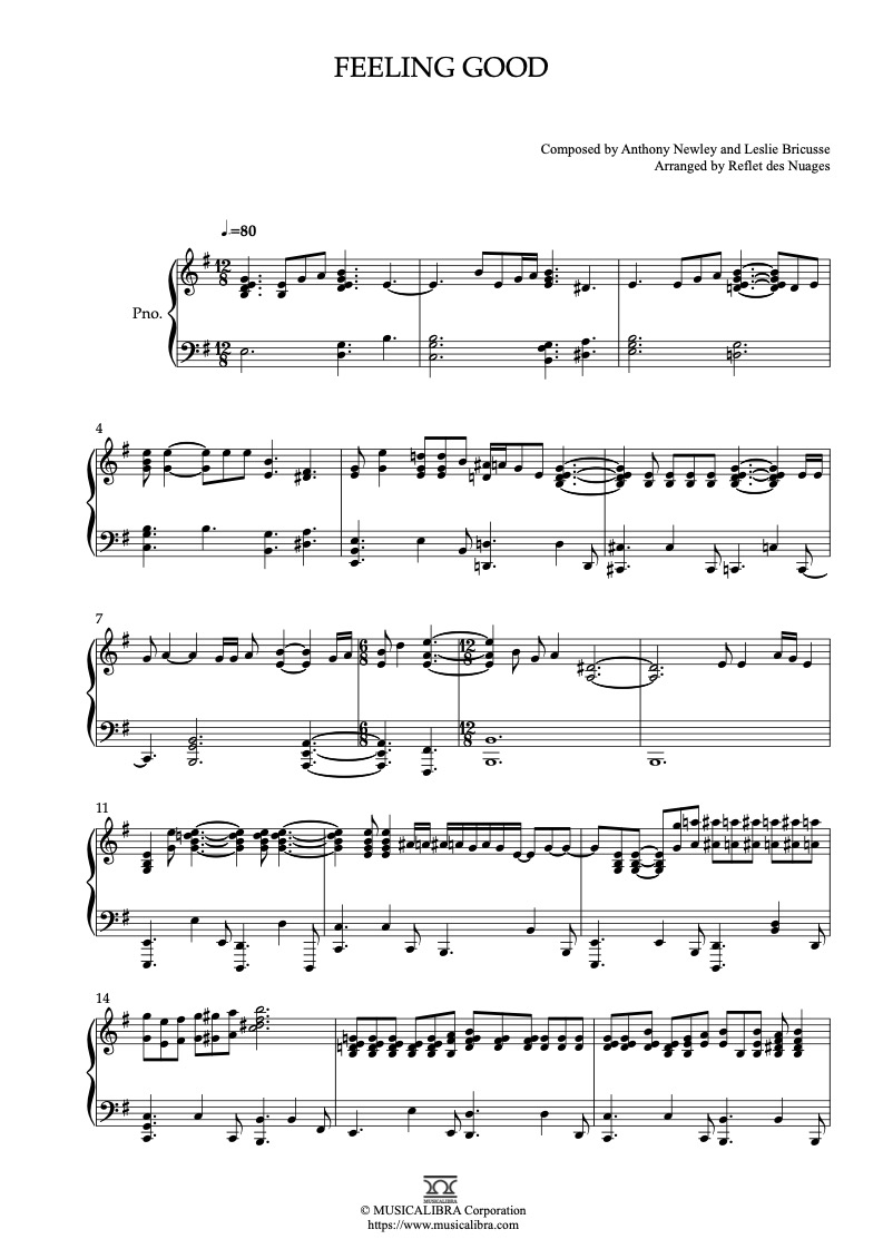 Feeling Good(Michael Bublé) 钢琴 独奏 乐谱