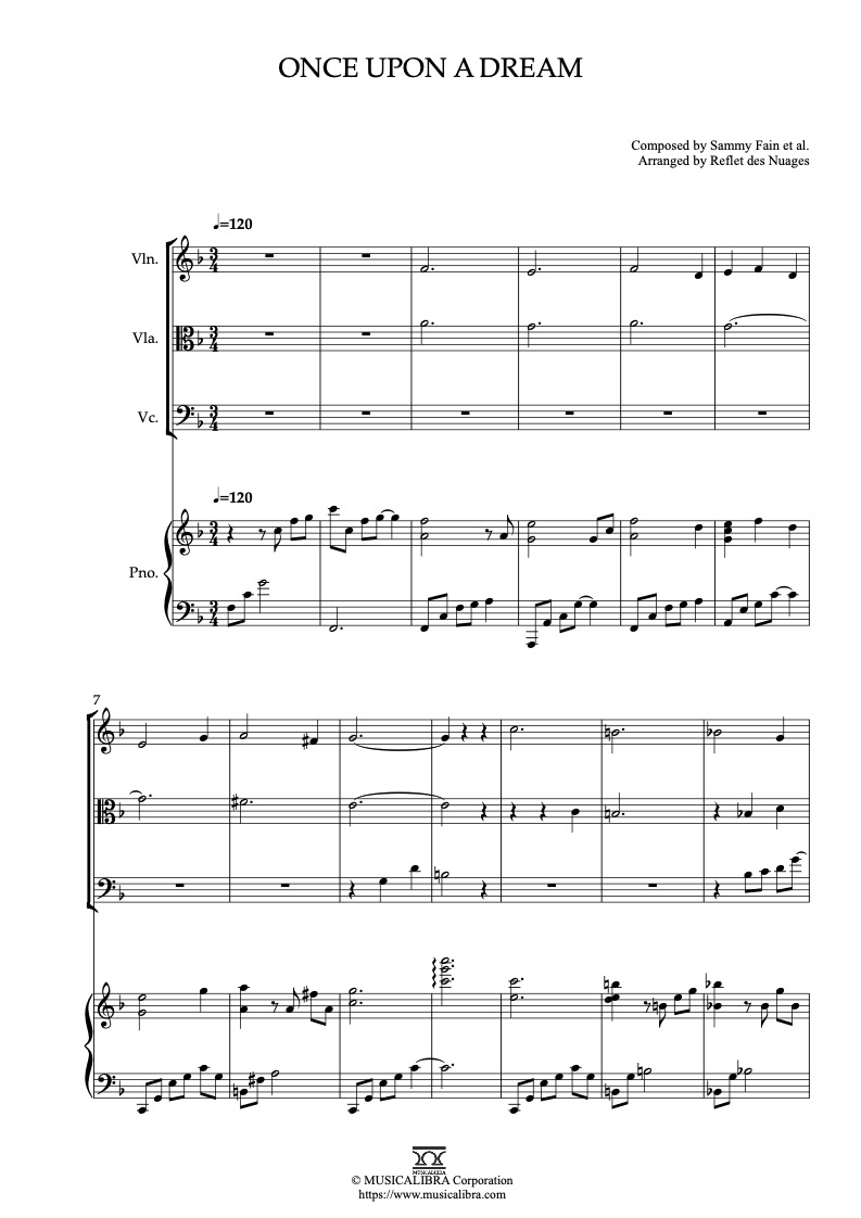 Sleeping Beauty Once Upon a Dream 四重奏 乐谱 - 小提琴, 中提琴, 大提琴, 钢琴