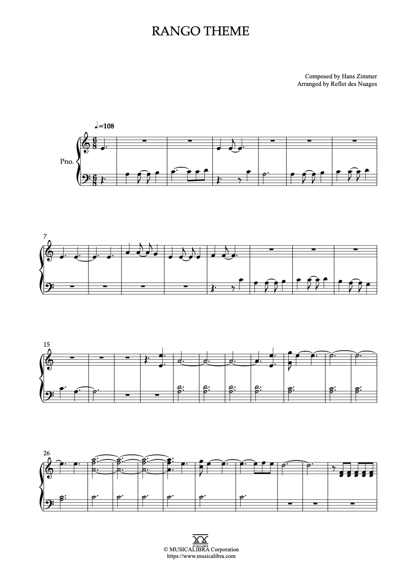 Rango Theme 钢琴 独奏 乐谱
