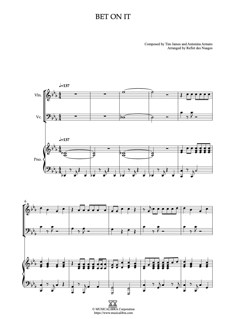 High Shool Musical Bet on It 編曲楽譜 - ヴァイオリン、チェロ、ピアノトリオ