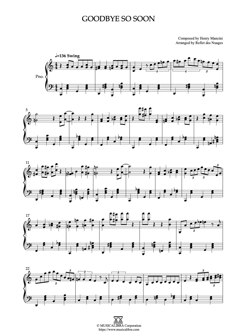 The Great Mouse Detective Goodbye So Soon ピアノソロ 編曲 楽譜