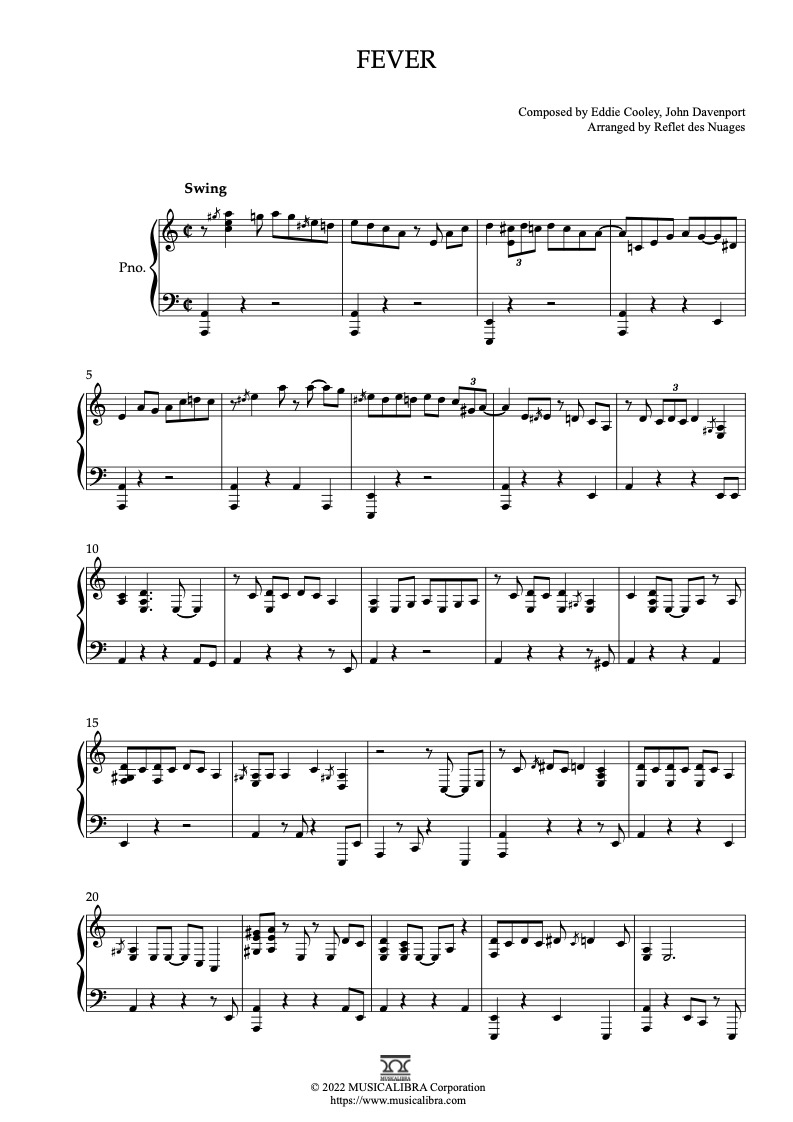 PIANO SOLO SHEET MUSIC] Fever(Peggy Lee) Sheet Music : Musicalibra