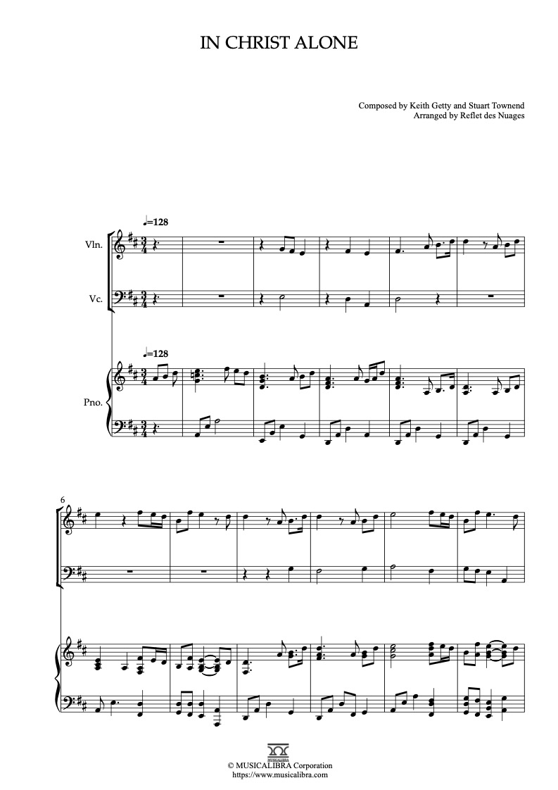 In Christ Alone 編曲楽譜 - ヴァイオリン、チェロ、ピアノトリオ