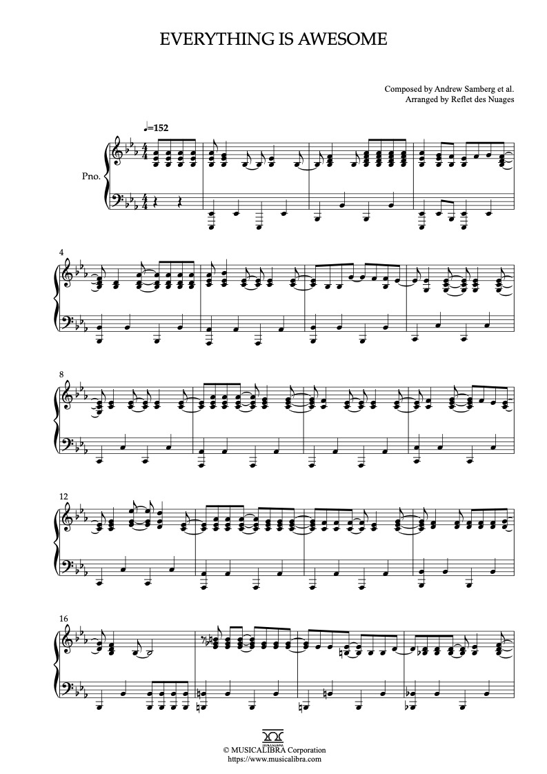 Partitura de The LEGO® Movie Everything Is Awesome arreglada para piano solo