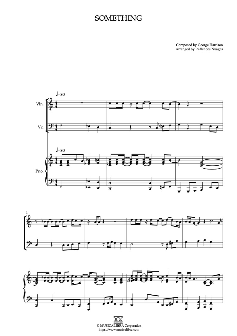The Beatles Something 編曲楽譜 - ヴァイオリン、チェロ、ピアノトリオ