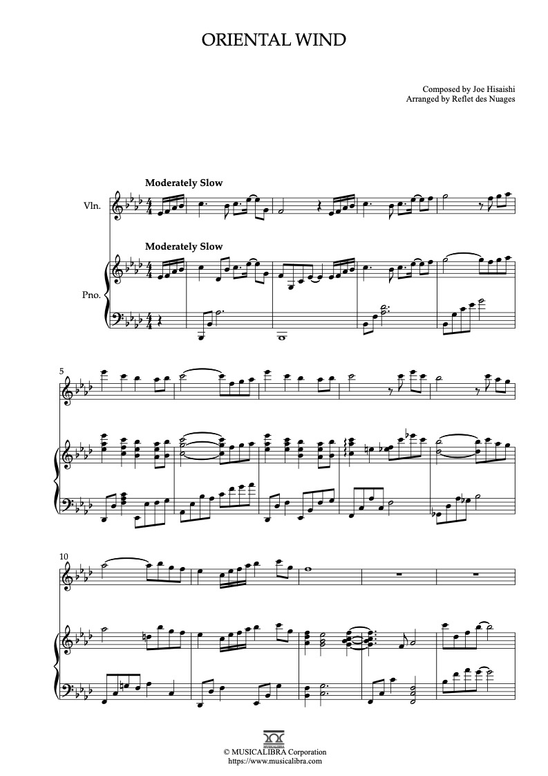 Joe Hisaishi Oriental Wind 二重奏 乐谱 - 小提琴, 钢琴