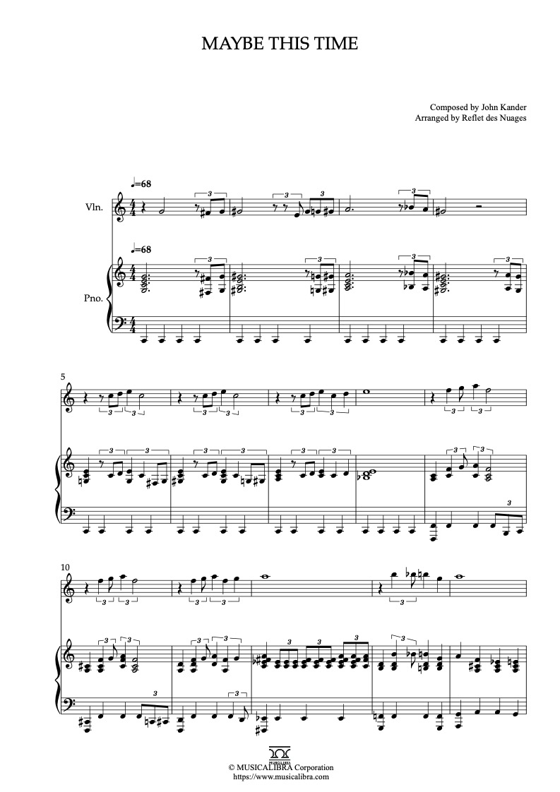 Partitura de Cabaret Maybe This Time arreglada para dueto de violín y piano