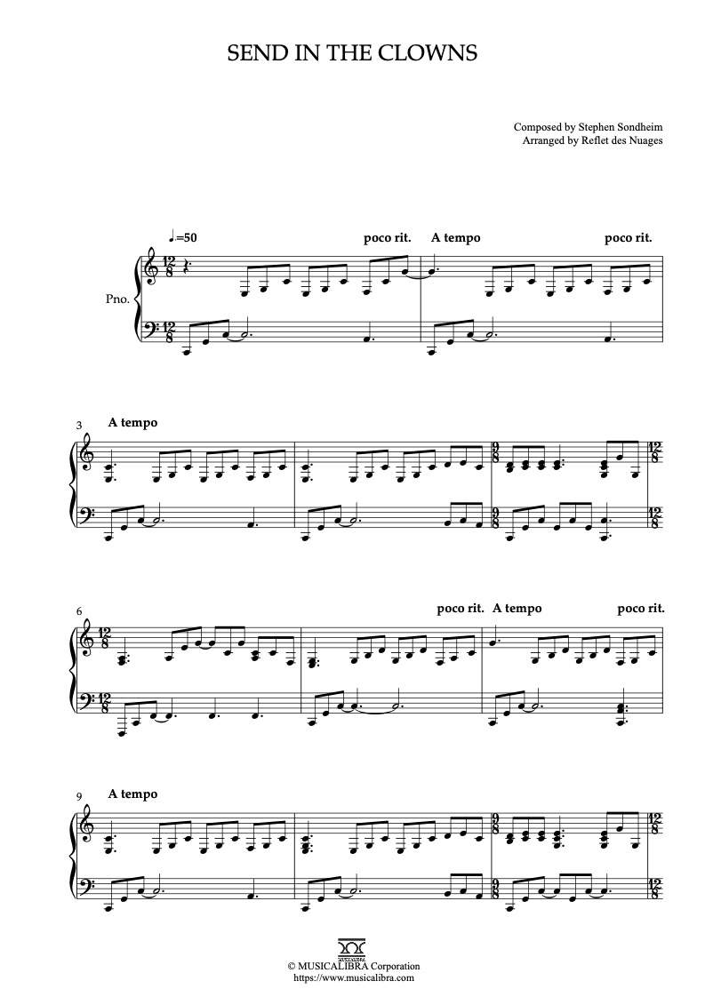 Partitura de Send in the Clowns arreglada para piano solo