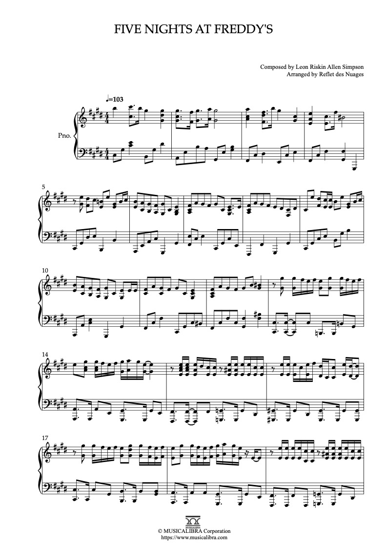 Five Nights At Freddy's Song (FNAF 1) Sheet music for Piano (Solo