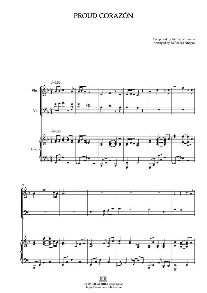 Partitura de Coco Proud Corazón arreglada para trío de violín, violonchelo y piano