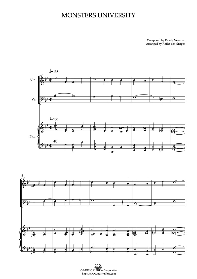 Sheet music of Maria Elena arranged for violin, cello and piano trio chamber ensemble preview page 1