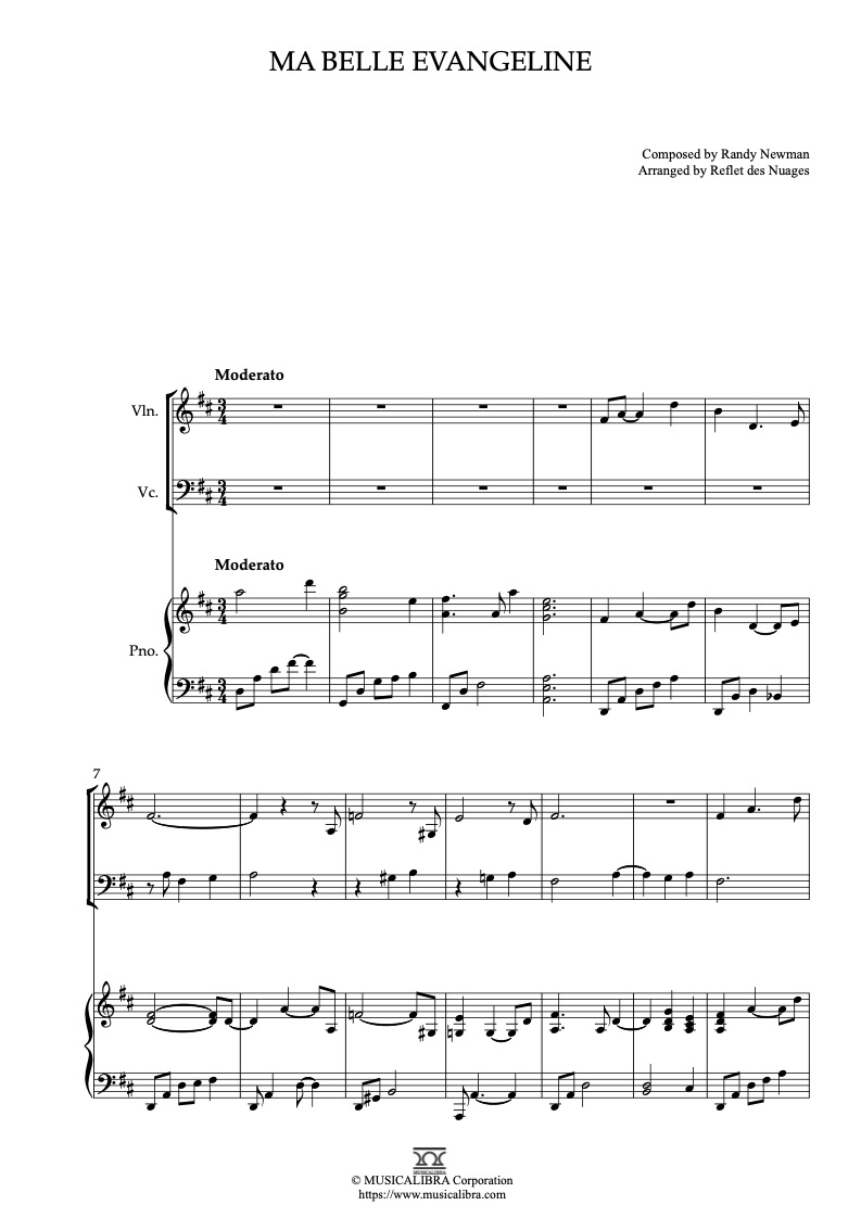 The Princess and the Frog Ma Belle Evangeline 編曲楽譜 - ヴァイオリン、チェロ、ピアノトリオ