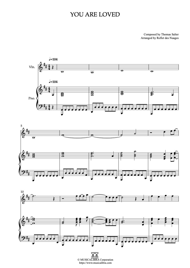 Josh Groban You Are Loved 編曲楽譜 - ヴァイオリン、ピアノデュエット