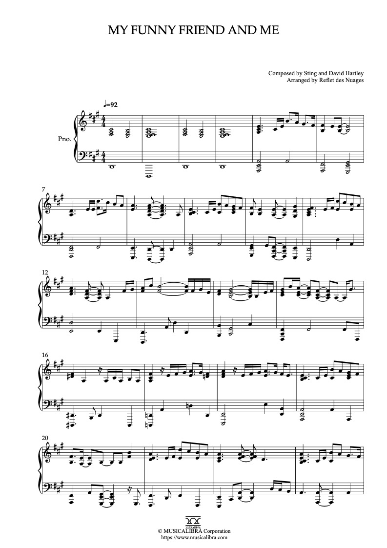 Partitura de The Emperor's New Groove My Funny Friend and Me arreglada para piano solo