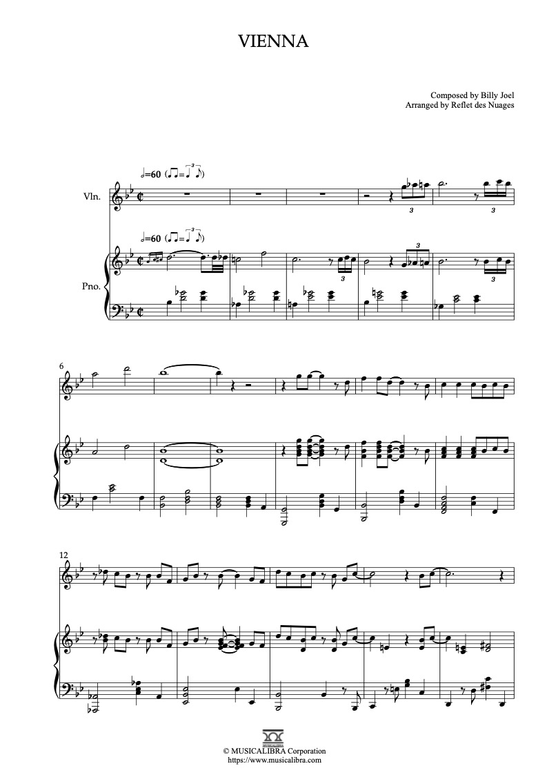 Billy Joel Vienna 二重奏 乐谱 - 小提琴, 钢琴
