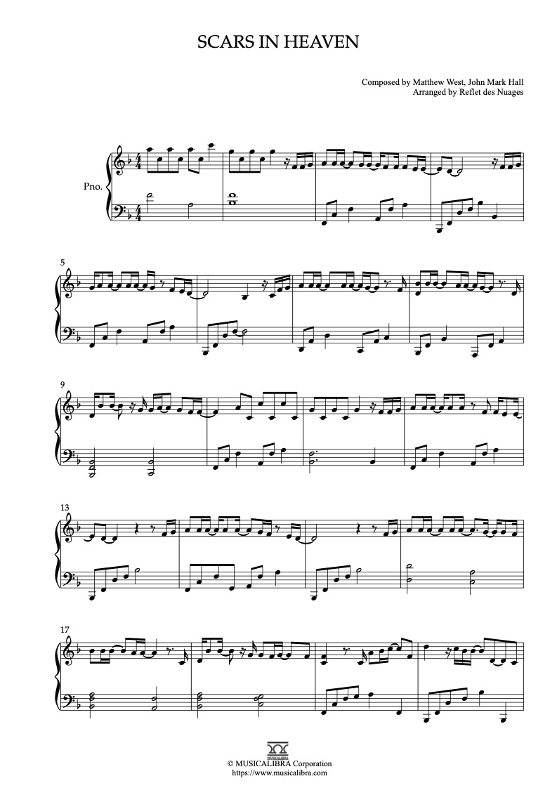 [PIANO SOLO 악보] Scars in Heaven 피아노 편곡 악보 : Musicalibra