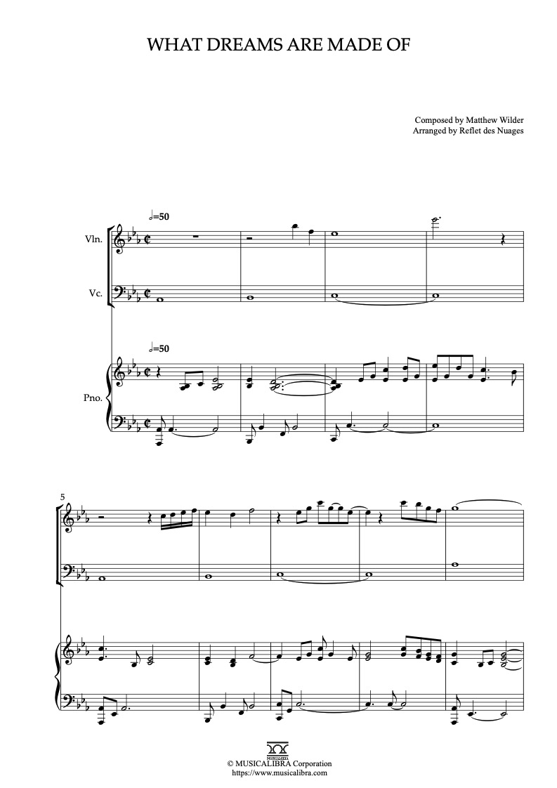 Sheet music of The Lizzie McGuire Movie What Dreams Are Made Of arranged for violin, cello and piano trio chamber ensemble preview page 1