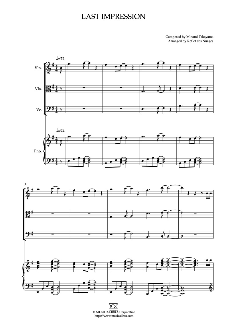 Gundam W Last Impression 편곡 악보 - 바이올린, 비올라, 첼로, 피아노 쿼텟 실내악 앙상블