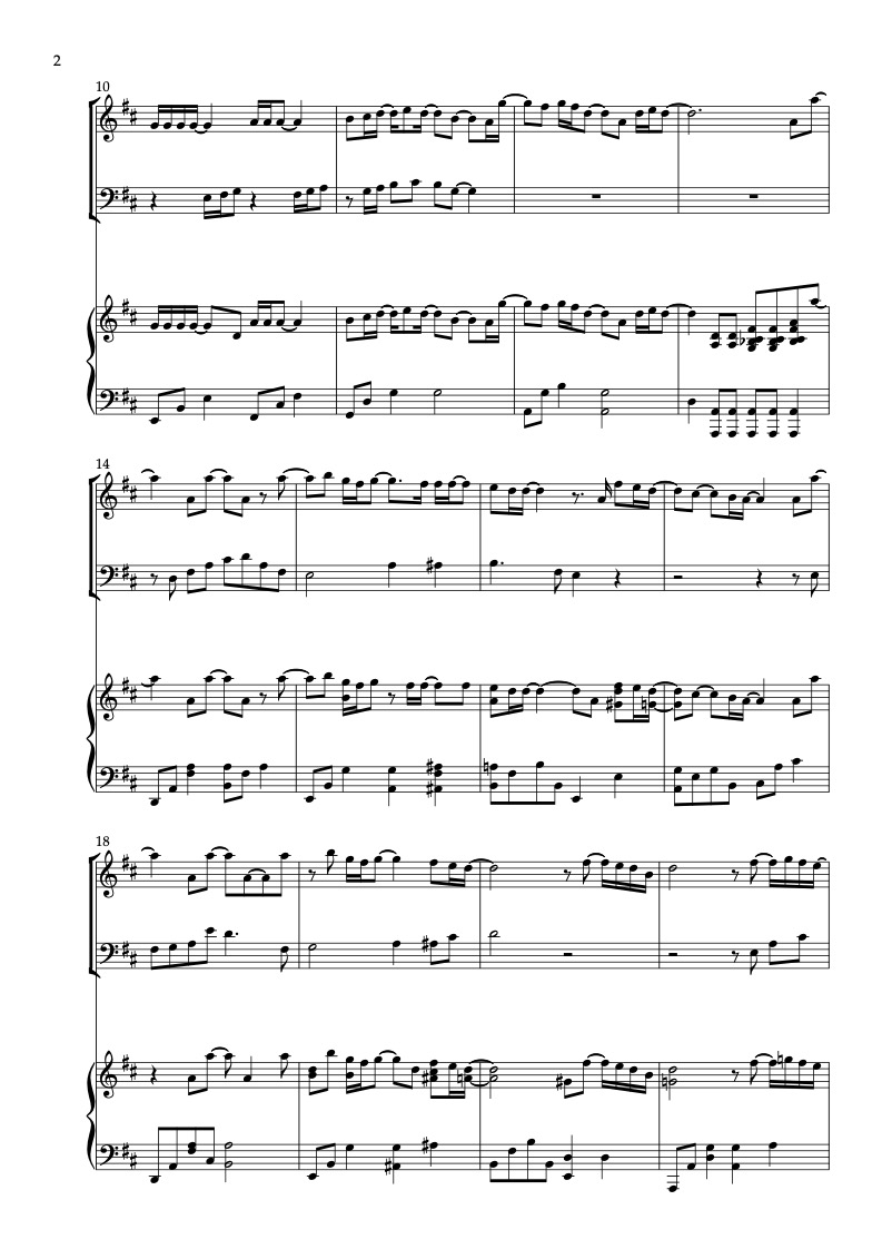Sheet music of I'll Never Love This Way Again arranged for violin, cello and piano trio chamber ensemble preview page 2